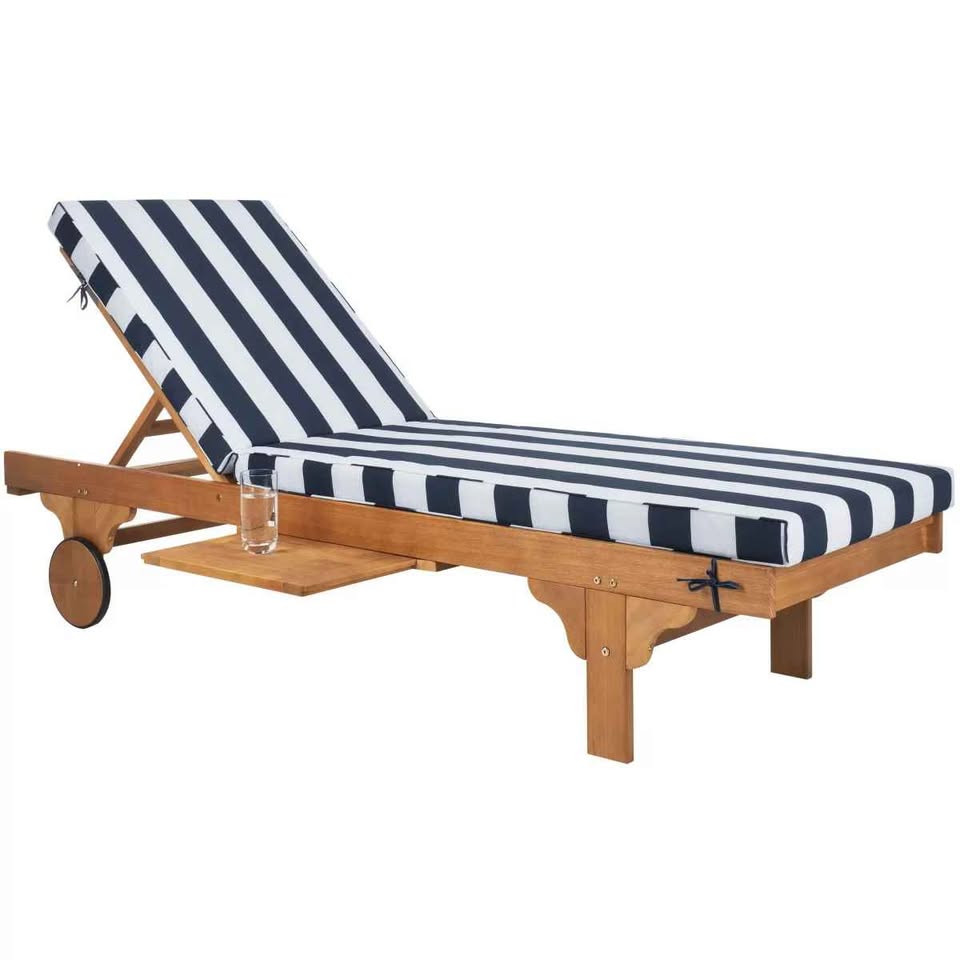 Newport Lounge Chair W/ Cushion - Outdoor - PAT7022 - Natural/Navy Striped - Safavieh
