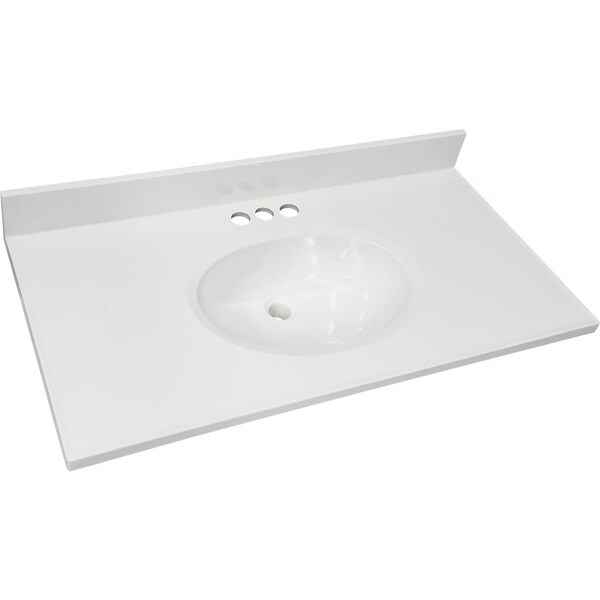 Craftmark 37''x22'' Cultured Marble Solid High Gloss Wht Vanity Top with Round Bowl