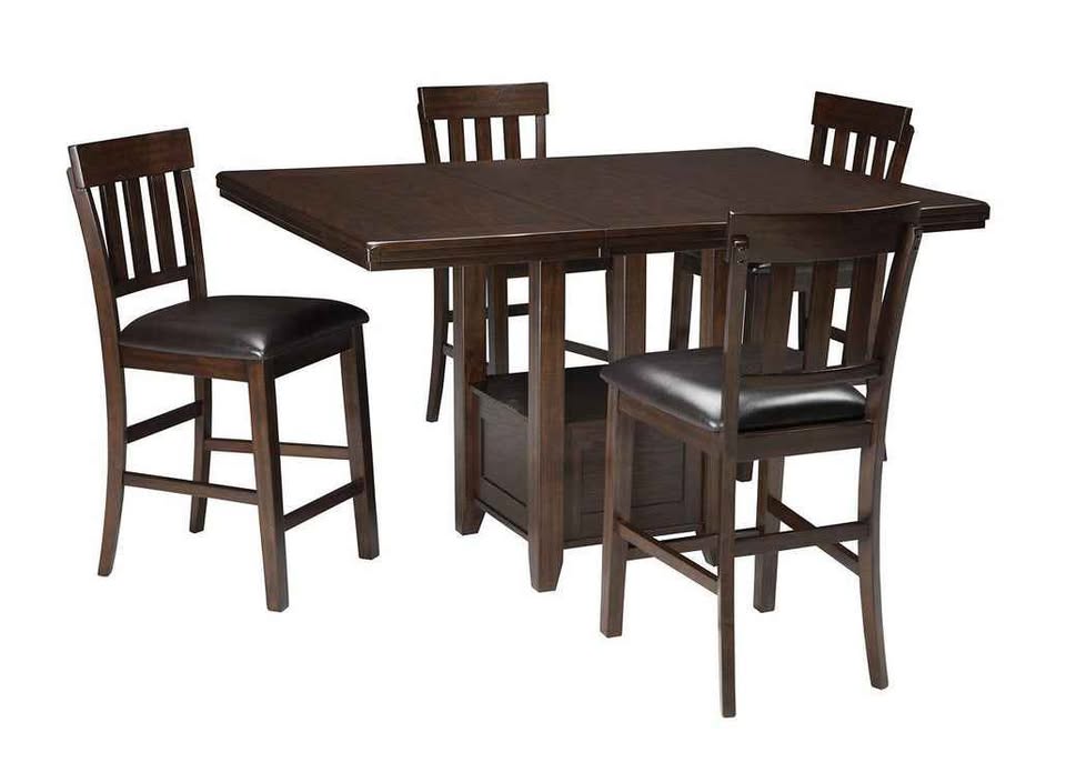 Dark Wood Counter Height Dining Set with 4 Bar Stools - Image 2