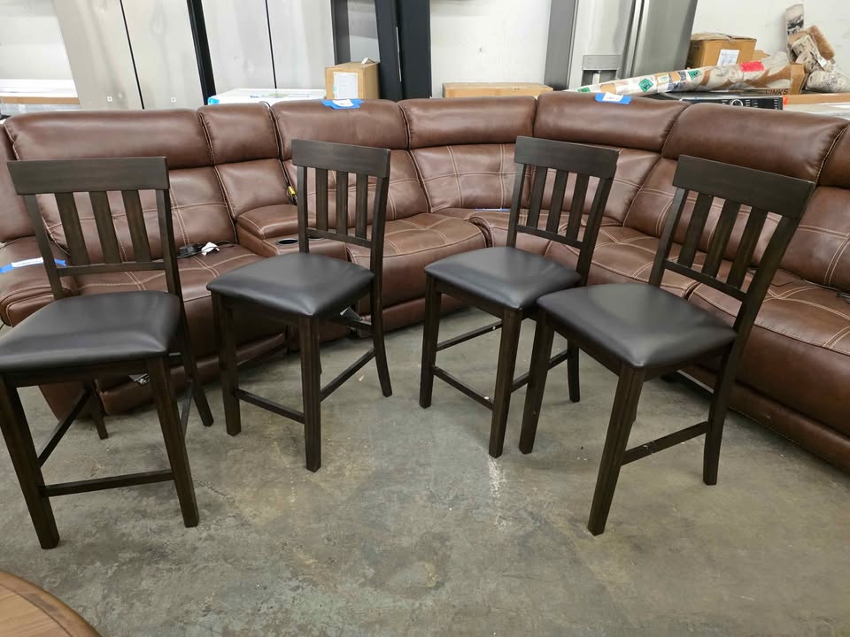 Dark Wood Counter Height Dining Set with 4 Bar Stools - Image 9
