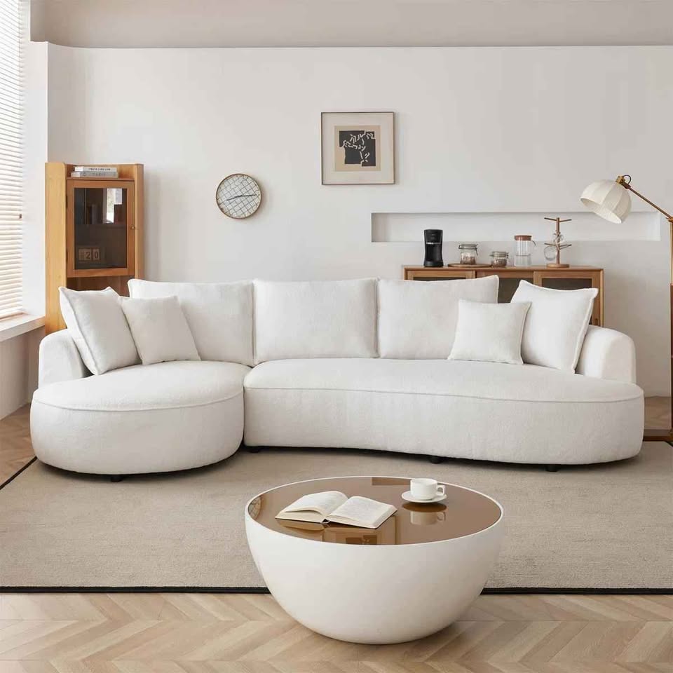Curved Modern Modular Sectional Sofa With Mid - Century Boucle Design Left - Hand Placement - Image 2