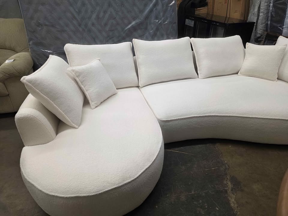 Curved Modern Modular Sectional Sofa With Mid - Century Boucle Design Left - Hand Placement - Image 7
