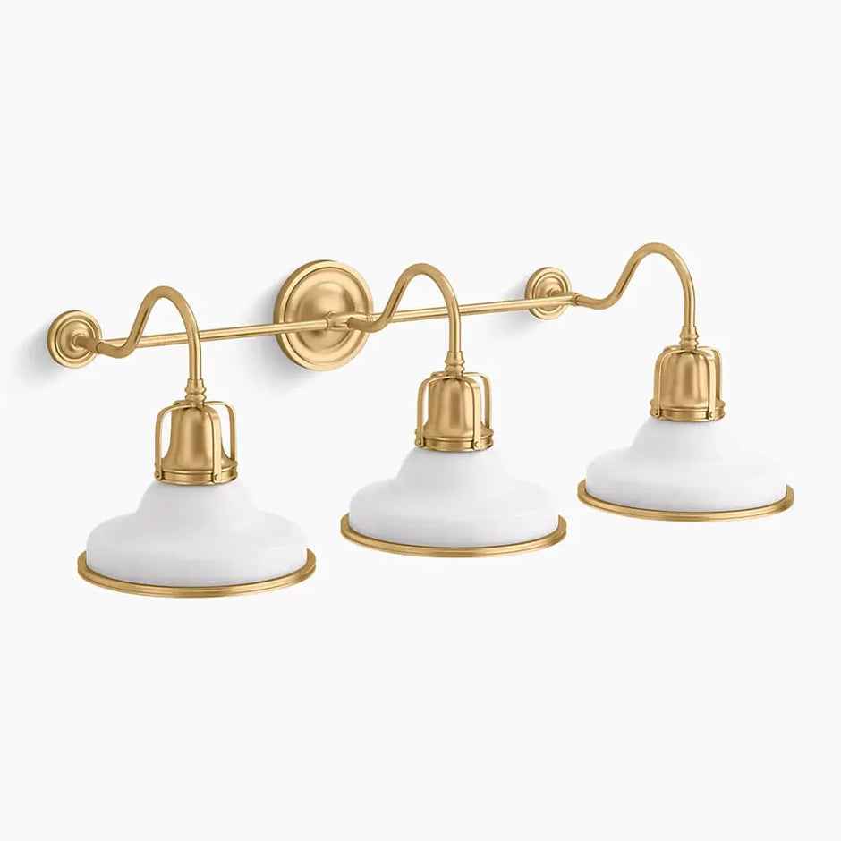 Kohler Hauksbee 3 Light Double Bell Sconce - White / Gold Trim