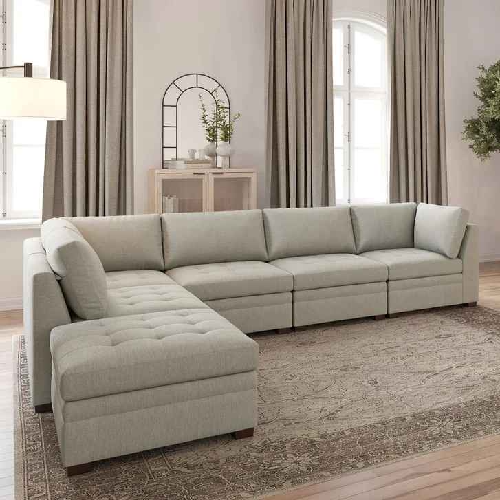 Thomasville Tisdale Modular Sectional 6-piece Beige with Storage Ottoman - Image 3