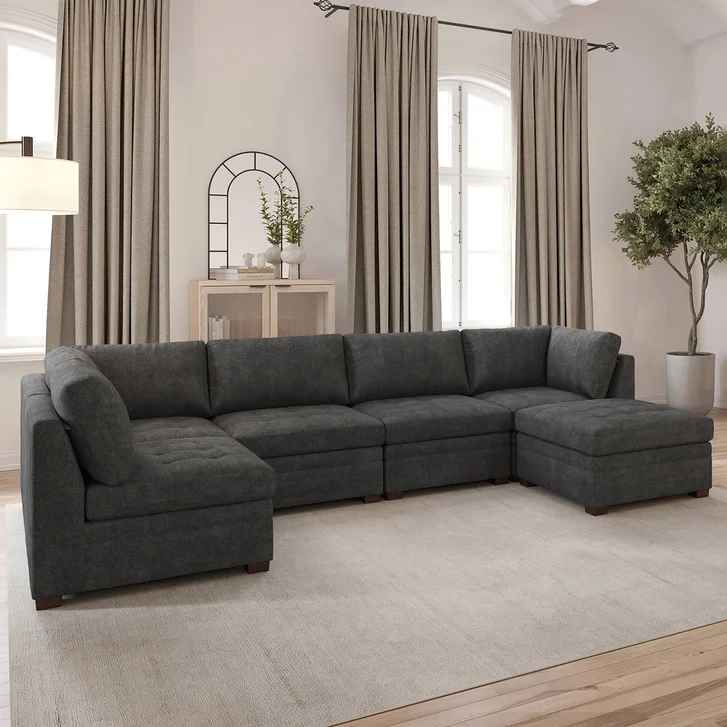 Thomasville Tisdale Modular Sectional 6-piece Dark Gray with Storage Ottoman - Image 4