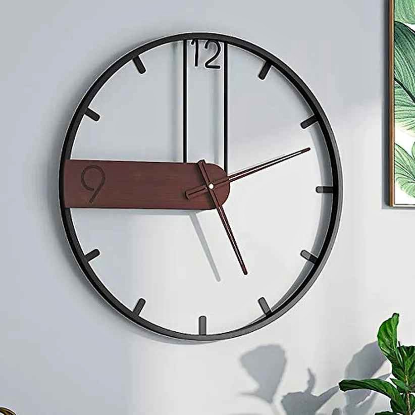 Yisiteone Large Wall Clocks For Living Room Decor, Modern Walnut Dial