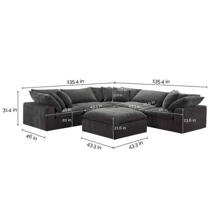 Sereen 6-piece Fabric Modular Sectional, Dark Gray - Image 2