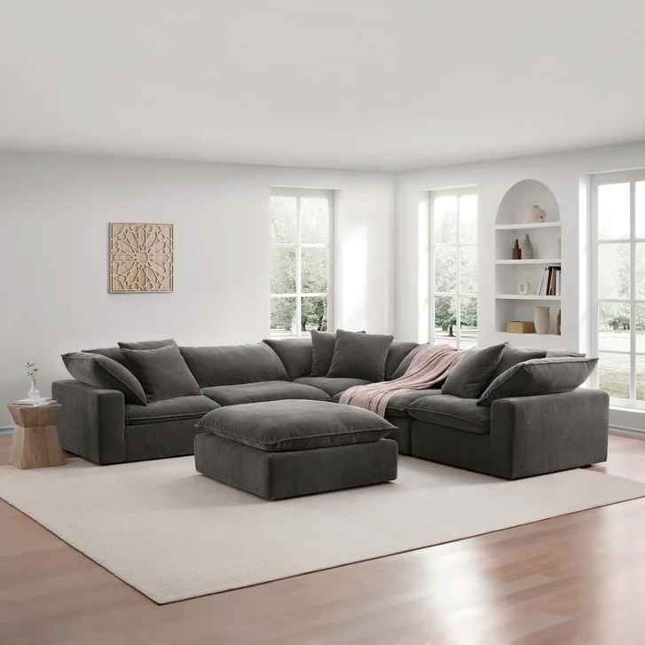 Sereen 6-piece Fabric Modular Sectional, Dark Gray - Image 4