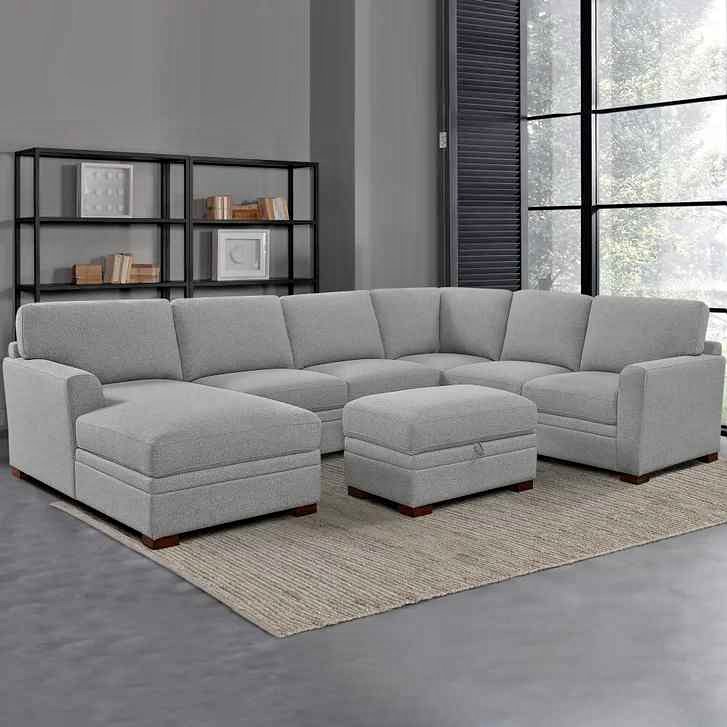 Thomasville Langdon Fabric Sectional with Chaise and Storage Ottoman