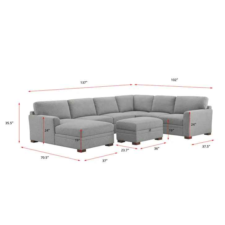 Thomasville Langdon Fabric Sectional with Chaise and Storage Ottoman - Image 2