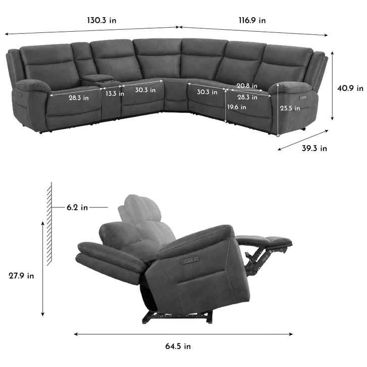 Zakary 6-piece Fabric Power Reclining Sectional With Power Headrests - Image 2