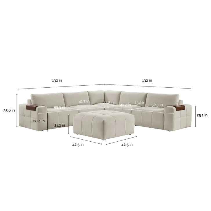 Paige 6-piece Modular Fabric Sectional ( Cream ) - Image 2
