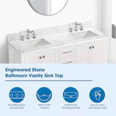 60 in. W x 22 in.D Engineered stone composite Vanity Top in White with White Rectangular Double Sink - Image 2