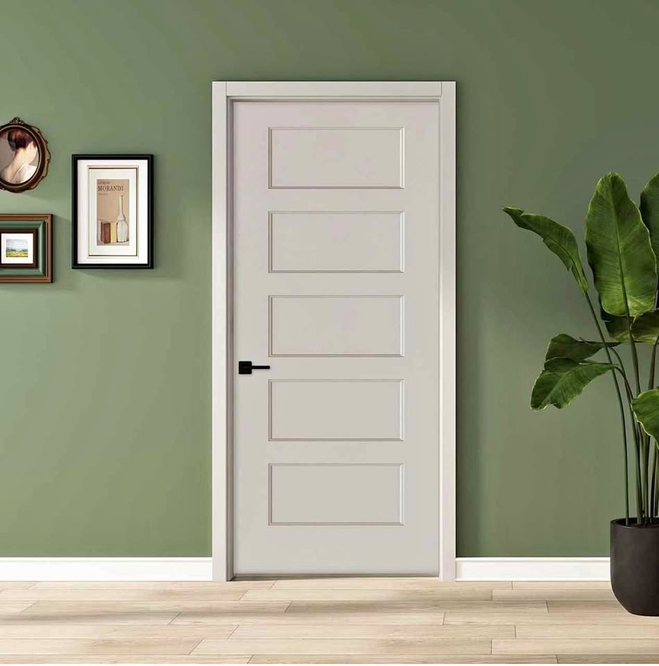 BARNSMITH 36x80 in 5-Panel White Primed Molded Door Slab, Shaker Style Paintable Hollow Core
