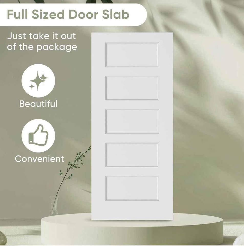 BARNSMITH 36x80 in 5-Panel White Primed Molded Door Slab, Shaker Style Paintable Hollow Core - Image 4