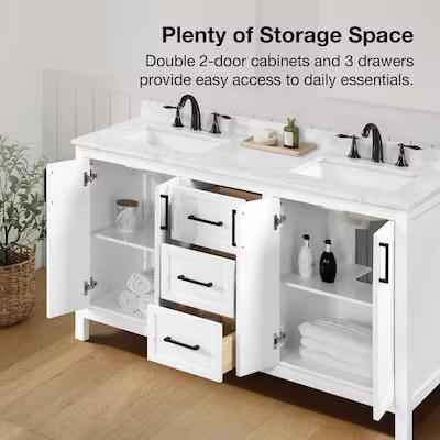 Lenoir 60-in White Undermount Double Sink Bathroom Vanity with White Engineered Marble Top - Image 5