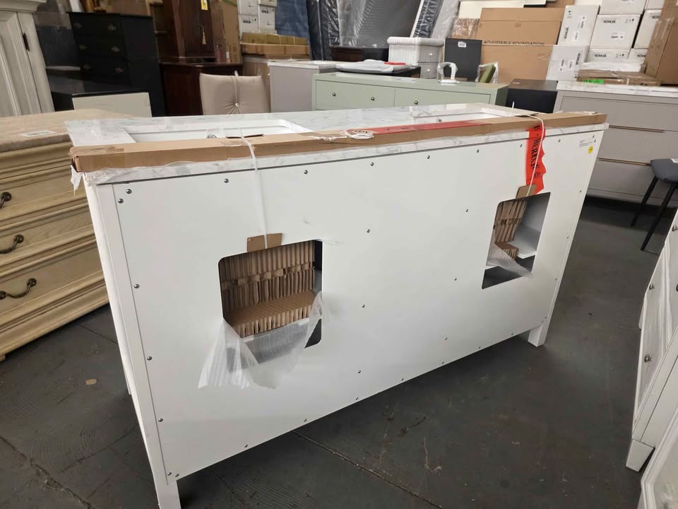 Lenoir 60-in White Undermount Double Sink Bathroom Vanity with White Engineered Marble Top - Image 8