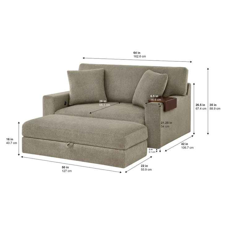 Thomasville Gilroy Fabric Oversized Storage Chair and Storage Ottoman ( Taupe ) - Image 2