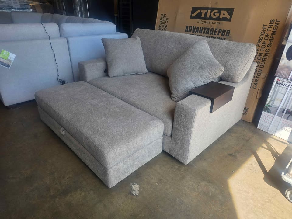 Thomasville Gilroy Fabric Oversized Storage Chair and Storage Ottoman ( Taupe ) - Image 7