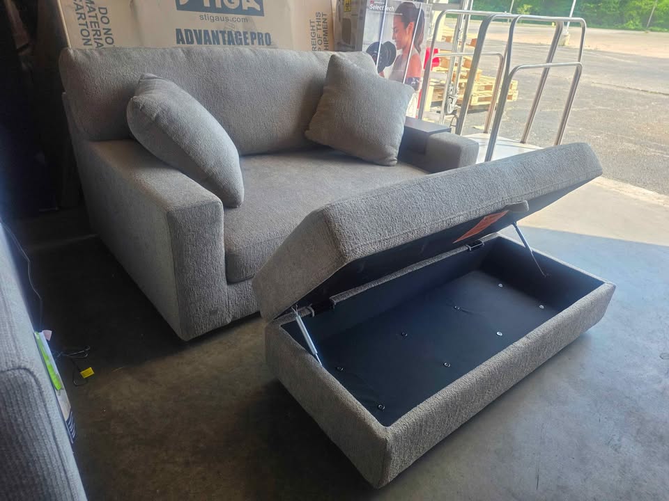 Thomasville Gilroy Fabric Oversized Storage Chair and Storage Ottoman ( Taupe ) - Image 8