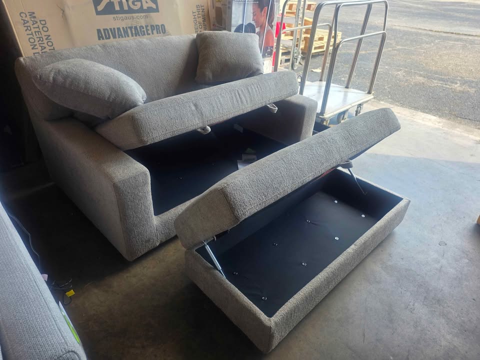 Thomasville Gilroy Fabric Oversized Storage Chair and Storage Ottoman ( Taupe ) - Image 9