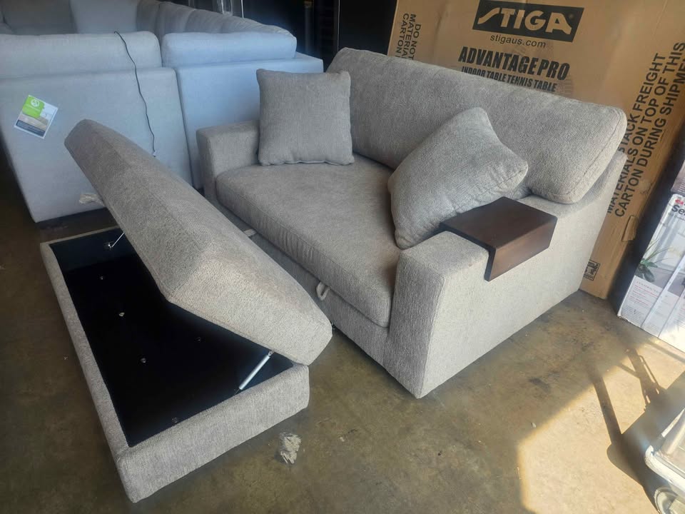 Thomasville Gilroy Fabric Oversized Storage Chair and Storage Ottoman ( Taupe ) - Image 10