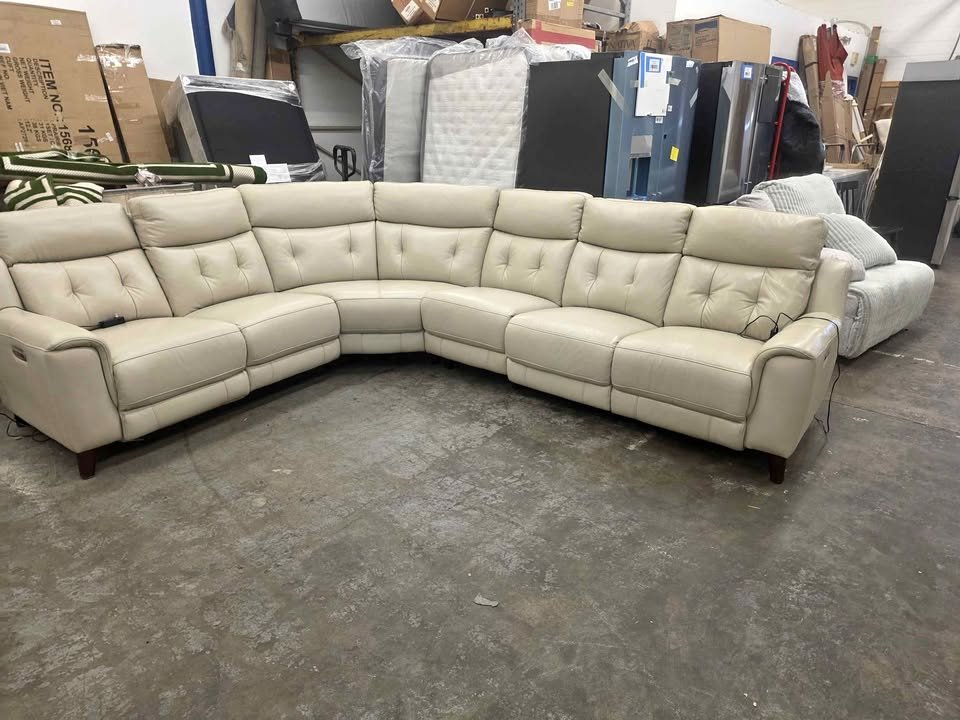 Malibu 4-piece Leather Power Reclining Sectional with Power Headrests ( Cream )