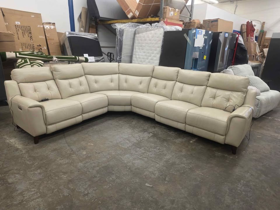 Malibu 4-piece Leather Power Reclining Sectional with Power Headrests ( Cream ) - Image 2
