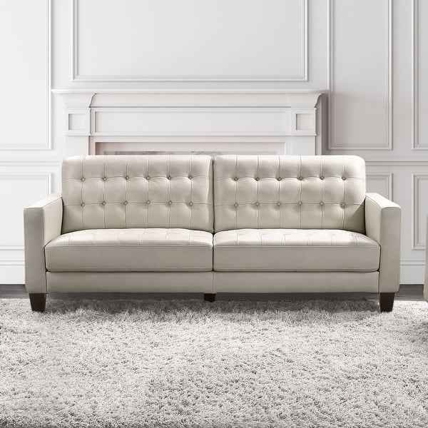 Abbyson Tova Modern Top Grain Leather Tufted Sofa & Loveseat ( Cream ) - Image 2