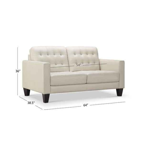 Abbyson Tova Modern Top Grain Leather Tufted Sofa & Loveseat ( Cream ) - Image 4