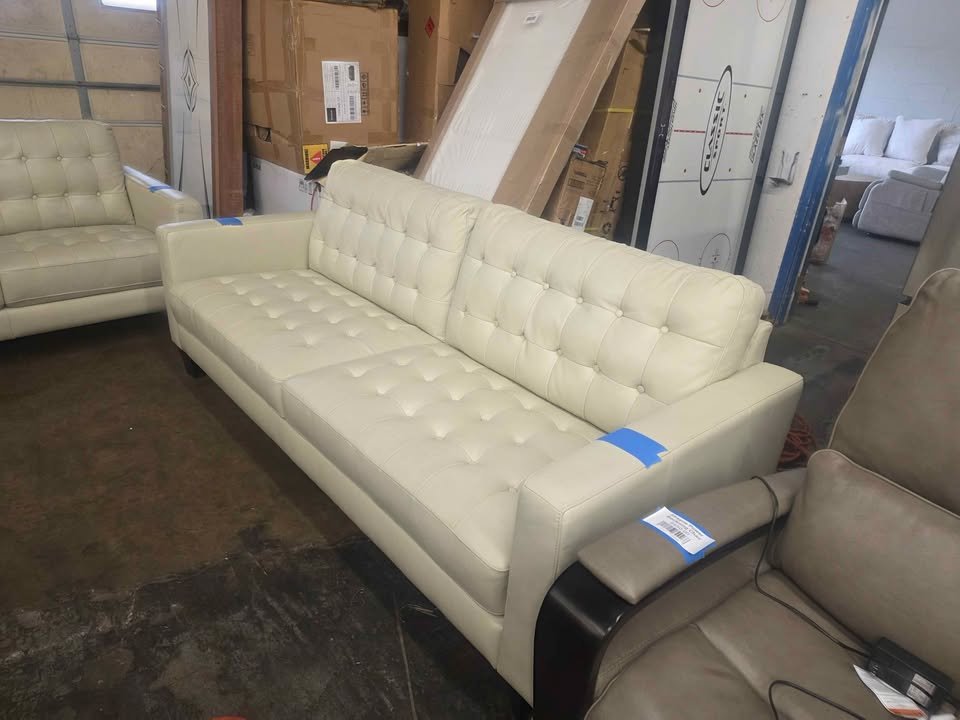 Abbyson Tova Modern Top Grain Leather Tufted Sofa & Loveseat ( Cream ) - Image 6