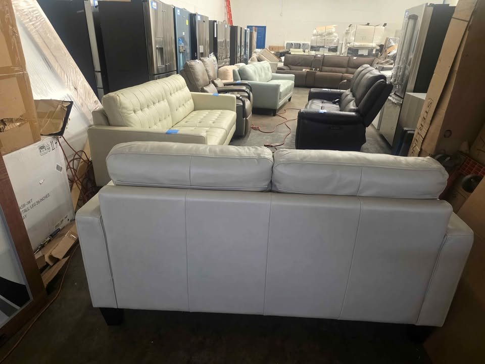 Abbyson Tova Modern Top Grain Leather Tufted Sofa & Loveseat ( Cream ) - Image 8