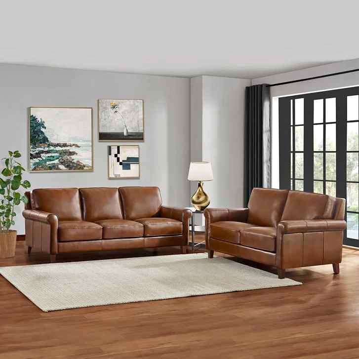Larsen 2-piece Top Grain Leather Set, Sofa, Loveseat