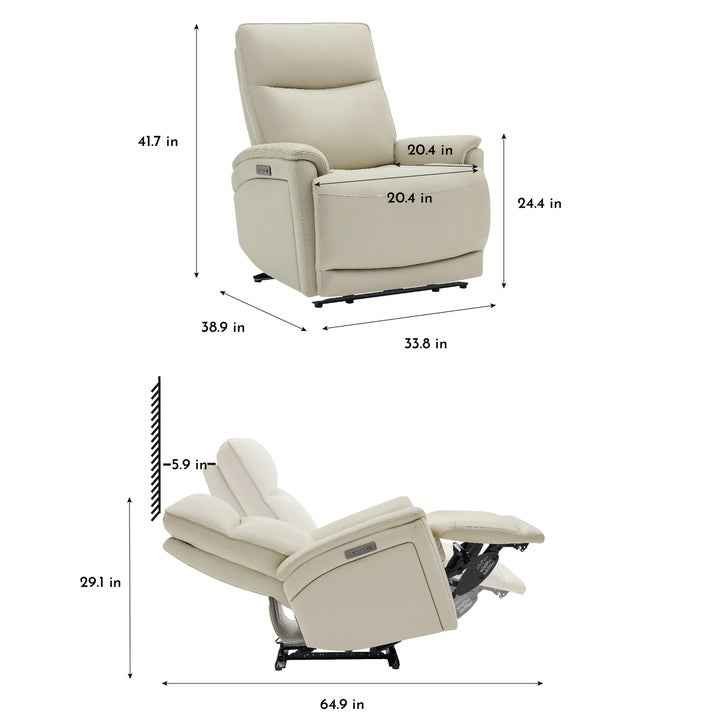 Sanders Leather Power Recliner with Power Headrest ( Cream ) - Image 2