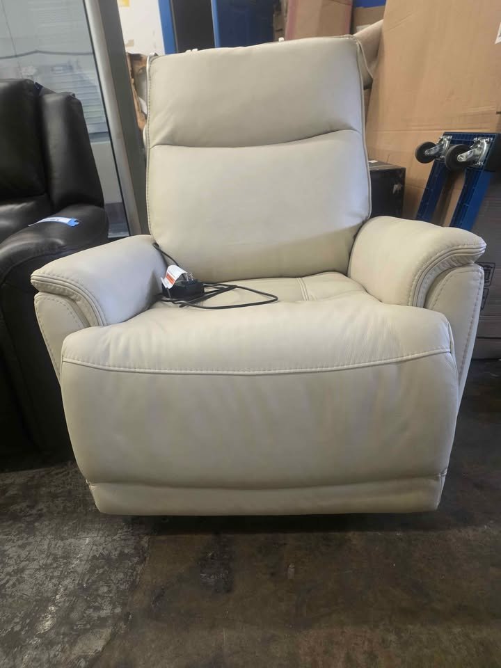 Sanders Leather Power Recliner with Power Headrest ( Cream ) - Image 5