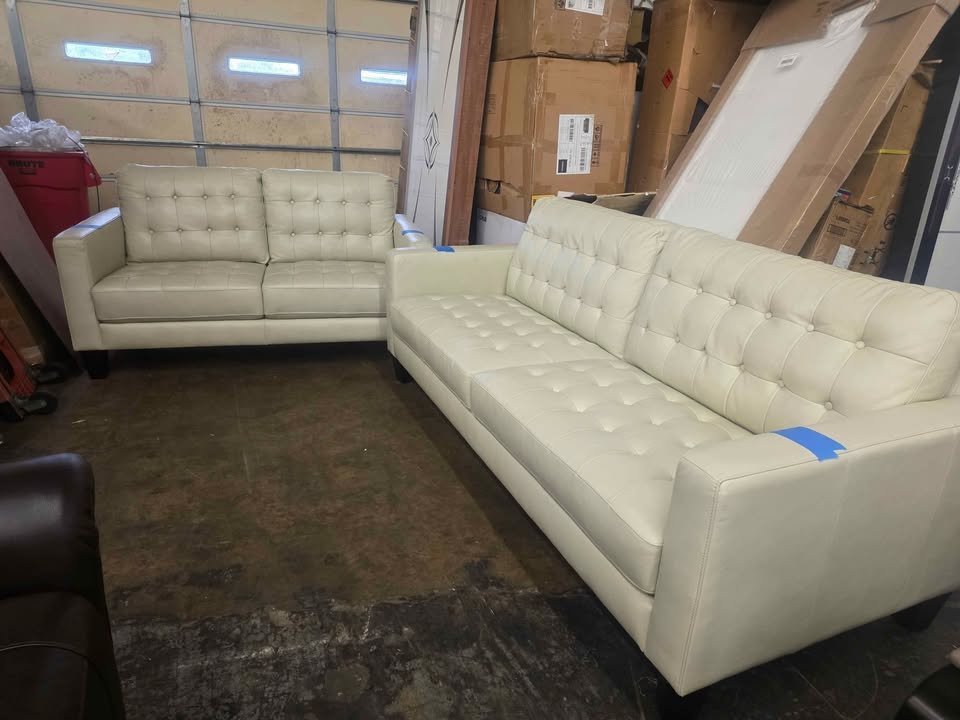 Carabella 2-piece Leather Set - Sofa, Loveseat ( Cream ) - Image 9