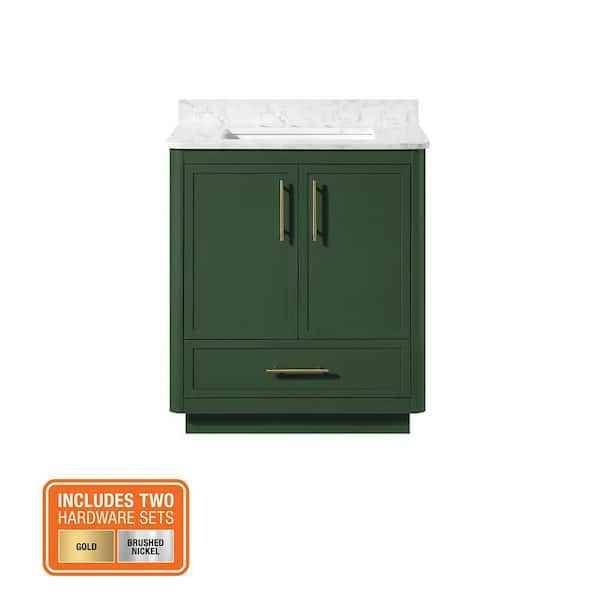 Tamsin 30" Freestanding Forest Green Bath Vanity with White Round Corner Engineered Marble Top - Image 2