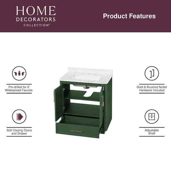 Tamsin 30" Freestanding Forest Green Bath Vanity with White Round Corner Engineered Marble Top - Image 3