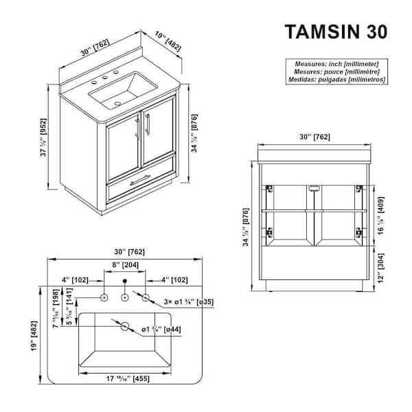 Tamsin 30" Freestanding Forest Green Bath Vanity with White Round Corner Engineered Marble Top - Image 5