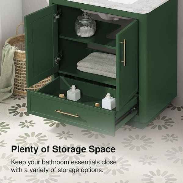 Tamsin 30" Freestanding Forest Green Bath Vanity with White Round Corner Engineered Marble Top - Image 6