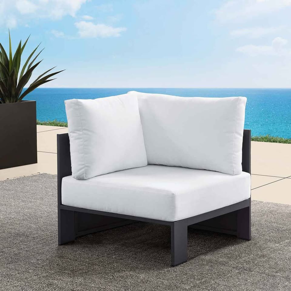 Modway Tahoe Outdoor Modular Right Facing Loveseat in Gray Aluminum & White Fabric EEI-6630-GRY-WHI - Image 2