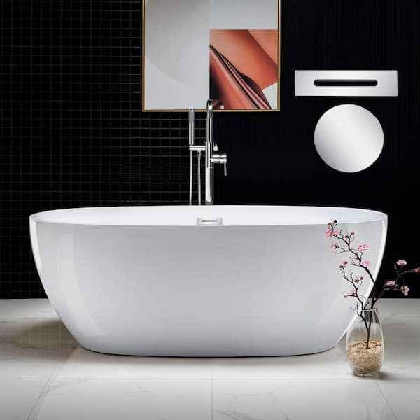 67" .X 31.5" Acrylic FlatBottom Double Ended Soaking Bathtub in White with Overflow Drain - Image 2